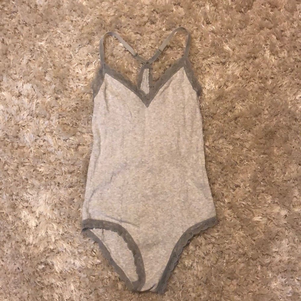 Cotton + lace aerie bodysuit. Grey size M